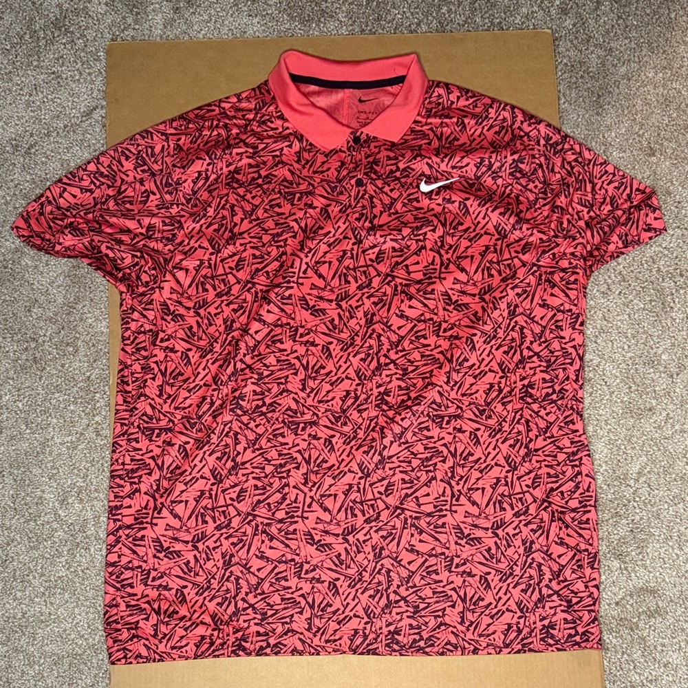 Nike Men's Red and Black Patterned Polo